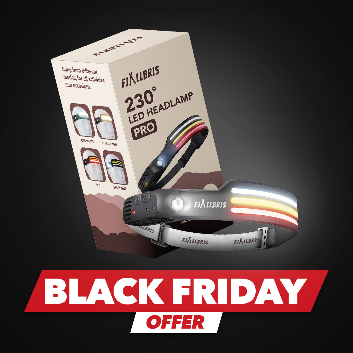 Fjällbris 1000lm LED 230° Lámpara Frontal PRO 2.0